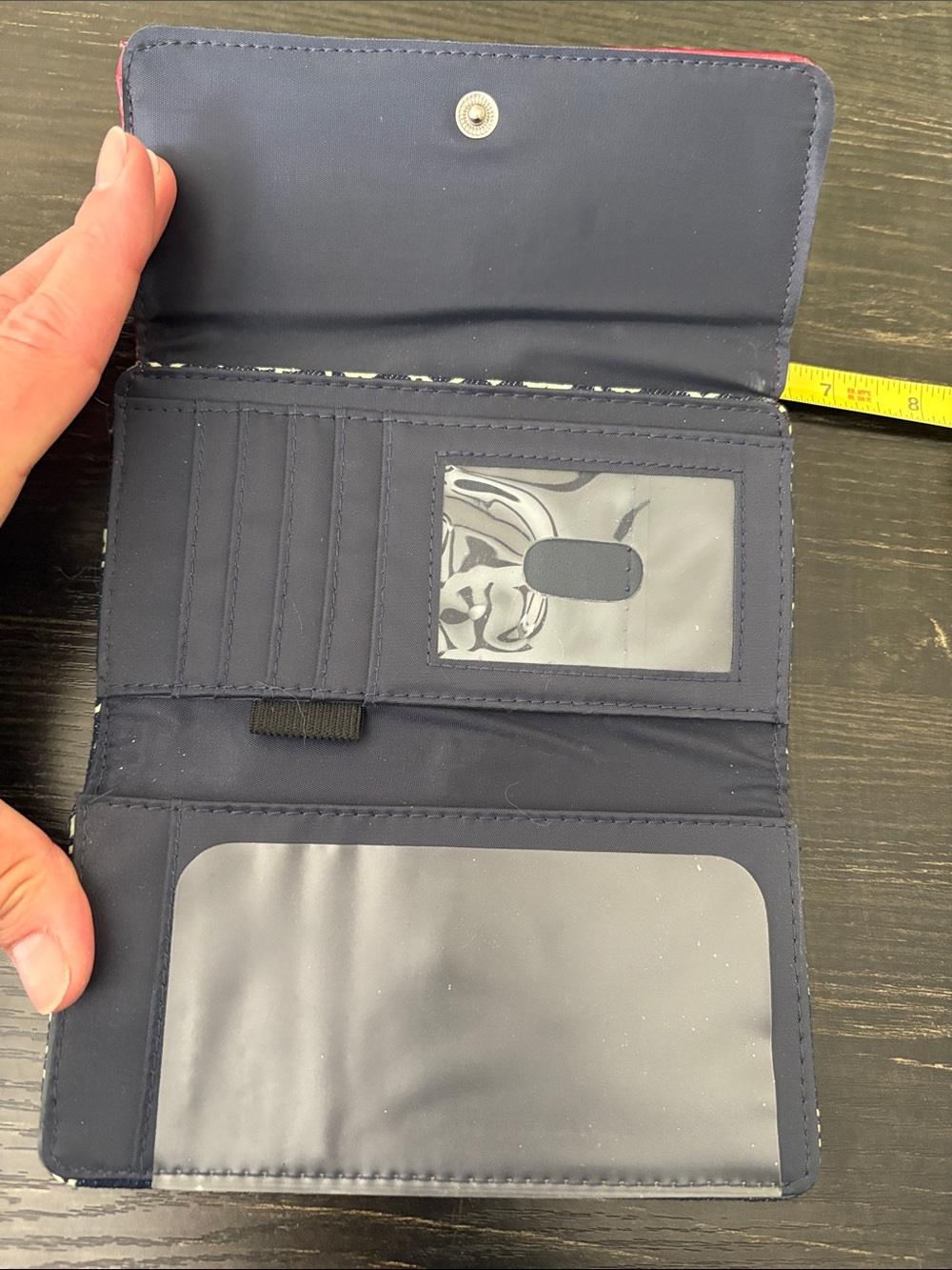 Navy denim Heart Print Wallet with Red Trim - Picture 4 of 5